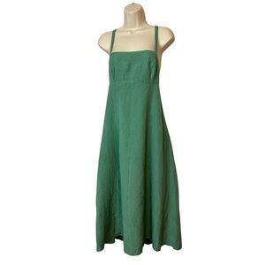 Madewell Tie-Back Cami Midi Dress Green linen blend women’s size 4